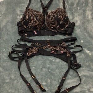 Victoria's Secret Black Plunge Lace Bra with Cage Straps